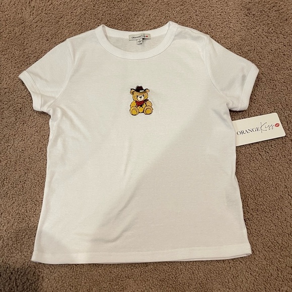 ORANGE KISS White Crewneck Short Sleeve Tee - Picture 2 of 9